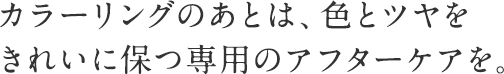 カラーリングのあとは、色とツヤをきれいに保つ専用のアフターケアを。